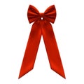 Realistic red women bow made of satin ribbon for decoration gifts, greetings, holidays. Royalty Free Stock Photo